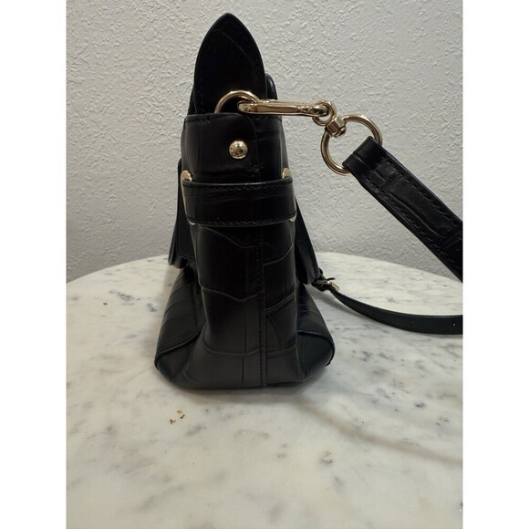 Coach Black Croc Embossed Leather Satchel Shoulder Crossbody Bag - Picture 4 of 11